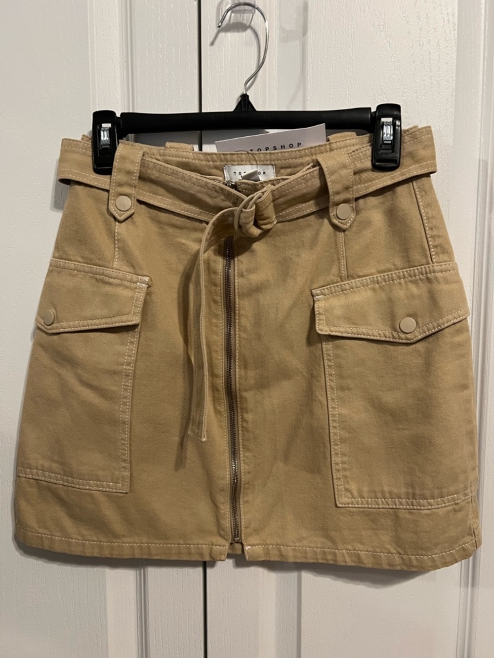 Topshop Beige Utility Skirt with Front Zip and Belt - Picture 2 of 7
